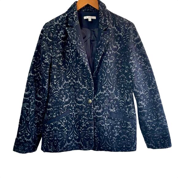 CAbi Jacquard Midnight BlueWool Blazer Jacket Sz 12 Business Casual Fall Winter - Picture 2 of 10